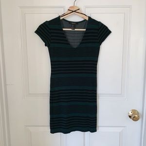 Green and Black Striped Body con Dress